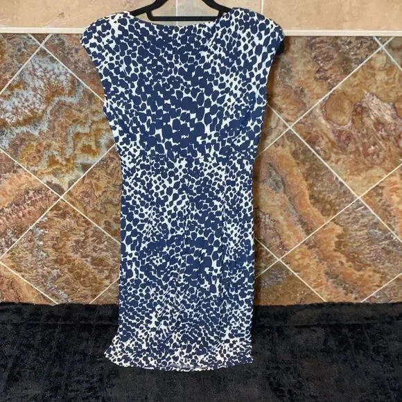Lauren Ralph Lauren Womens Dress Navy White Surplice Faux Wrap Midi Dress Size 8 - Picture 2 of 7